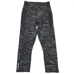 Puma Womens Mesh Cropped Leggings Gray Black Print Pull On Stretch Capri S Small